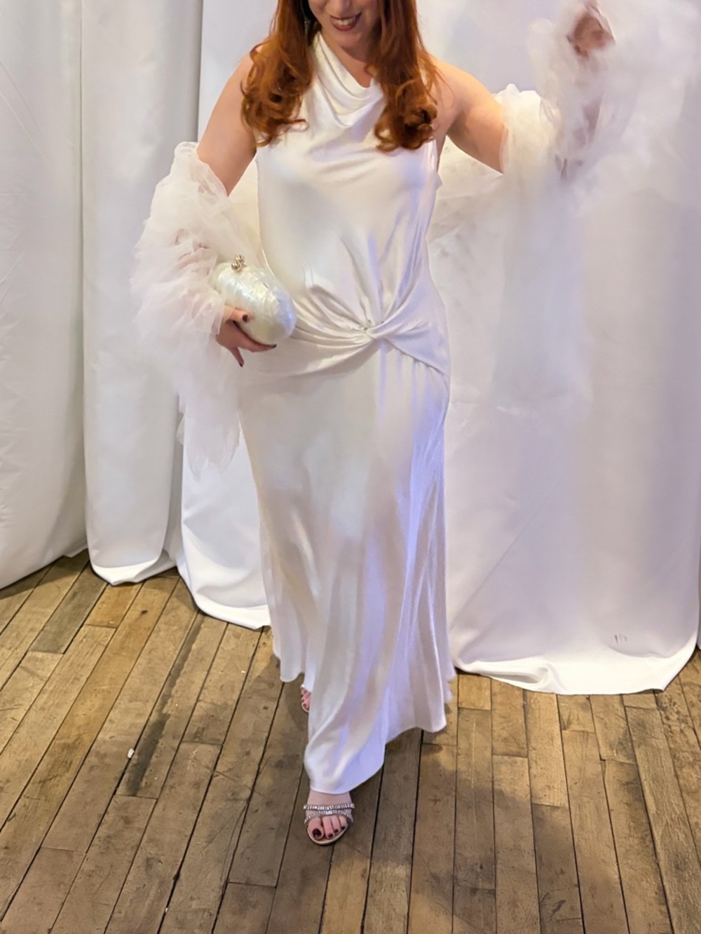 White Satin Cowl Neck Maxi Dress